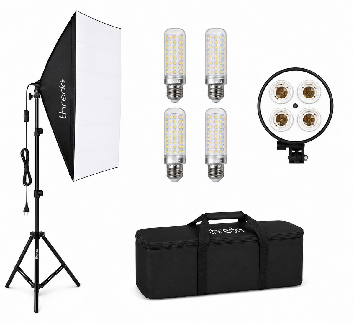 Thredo Softbox Studiolamp Set 4 Lampen 120W Daglicht + Statief & Tas