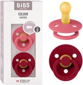 BIBS Colour Fopspeen - 6-18 mnd - 2-pack - Ronde - Coral/Ruby