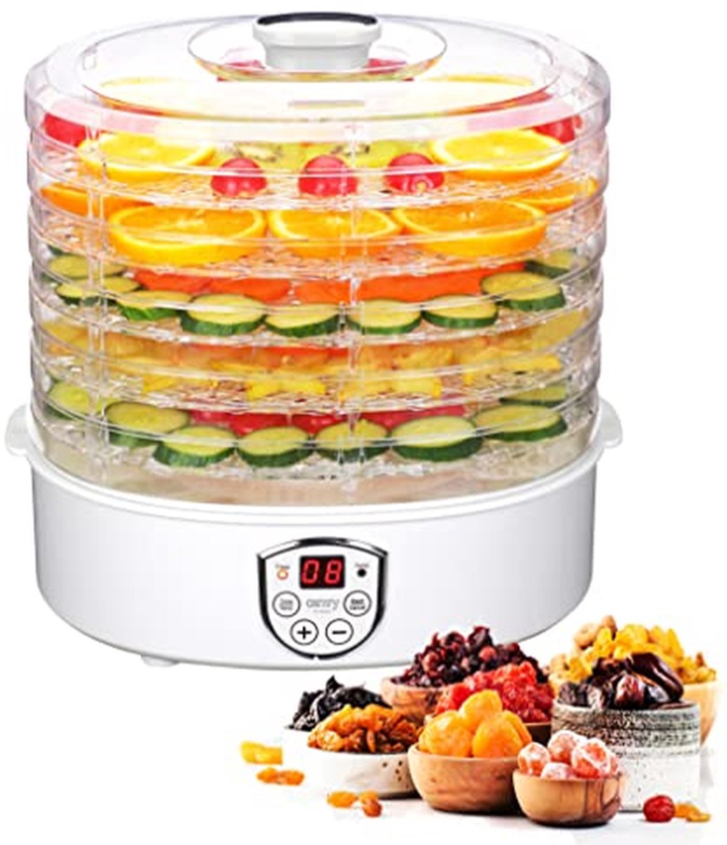 Voedseldroger - Voedsel dehydrator - Levensmiddelen drogen - Groot droogoppervlak - 550 W 6 bakken - Wit