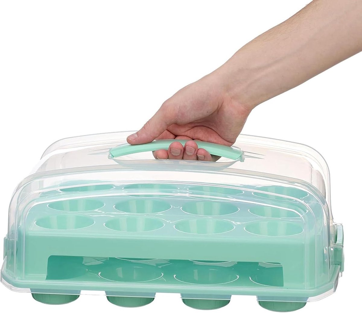 Cupcake Houder - Cupcake Bewaardoos - Cupcake Etagere - Anti-kantelmechanisme - Dubbellaagse - met Handvat - Totaal 24 Ronde Holtes