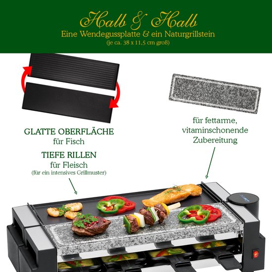 Clatronic RG 3678 - Gourmetset - 2in1 Raclette/Steengrill - 8 Personen — afbeelding 4