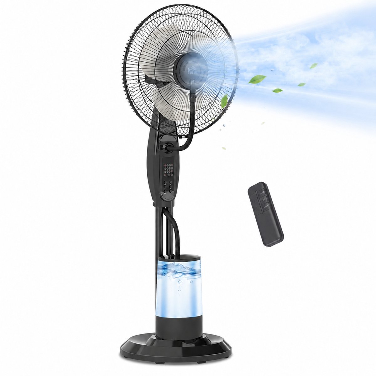 Statiefventilator met 3 Snelheden & Modi -Ventilato-Statiefventilator met Mist Functie en Afstandsbediening- 3,2L Watertank - Timer & Afstandsbediening - 120 cm - Zwart