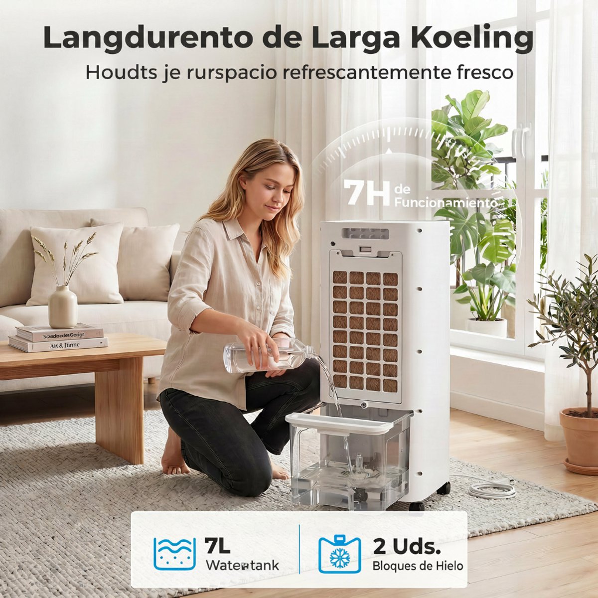 Mobiele Airco - Aircooler / Luchtkoeler - Draagbare Airconditioner - 3-in-1 Airco, Ventilator & Ontvochtiger - 7L Watertank - voor 20 m² - met Afstandsbediening & 24-uurs Timer - 50 dB - Inclusief Wieltjes - Wit thumbnail 5