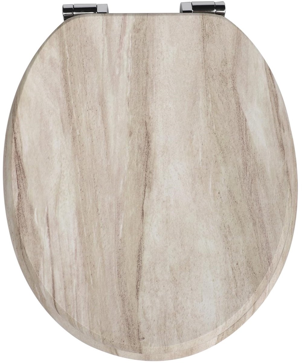 Namajunas - WC-brillen - Wc bril softclose - Toilet bril - Universele vorm WC Bril - MDF hout - Antibacterieel - Natuursteen Beige - Met Deksel - RVS Bevestiging - Easy Clean - Snelle montage en demontage - Inclusief Bevestigingsmateriaal
