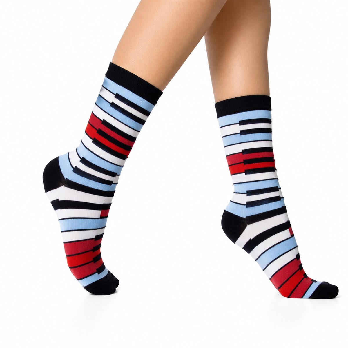 Music Gifts - Damessokken pianotoetsen blauw - Comfortabel - Kunstzinnig