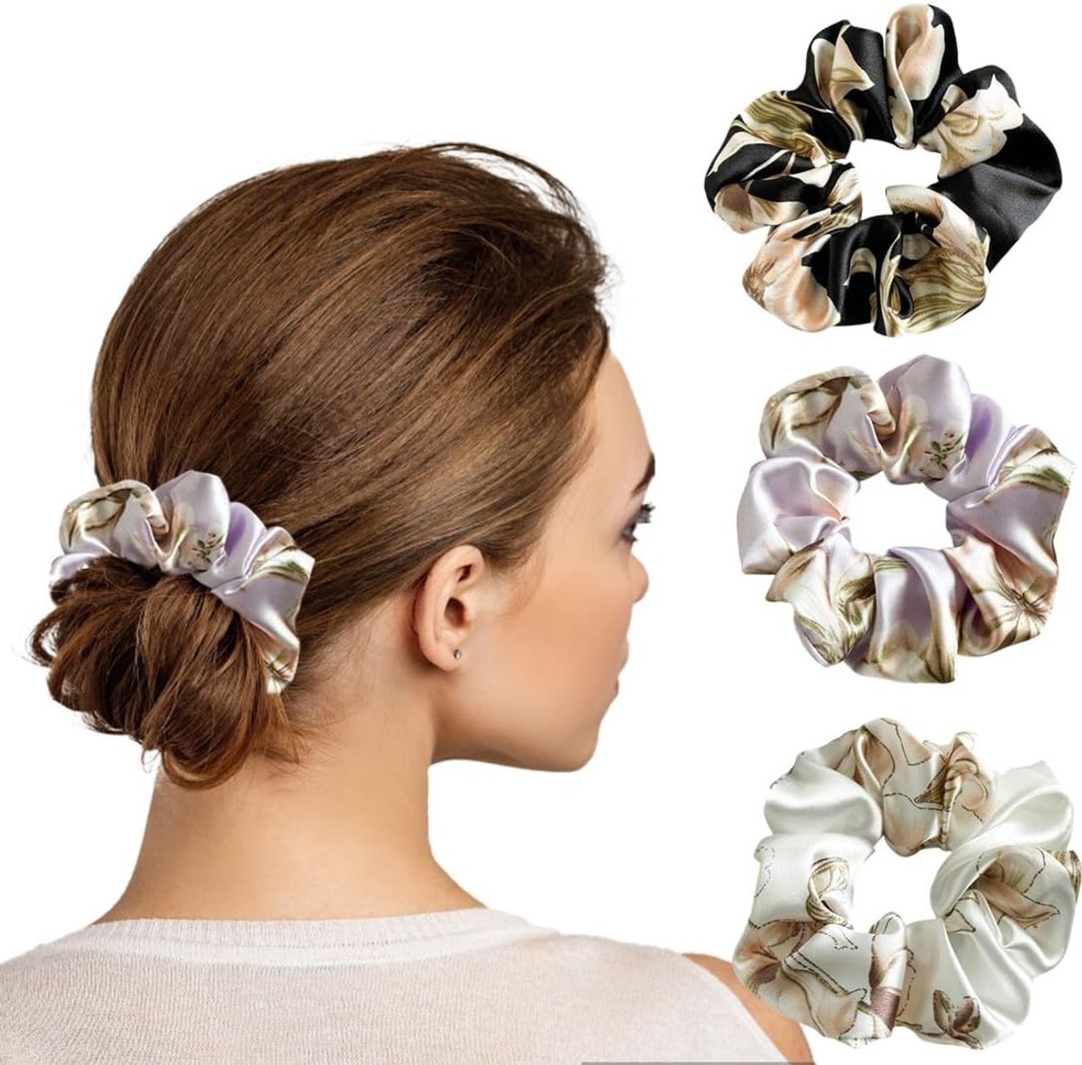 Set van 3 Satijnen Haar Scrunchies voor Vrouwen en Meisjes, Elastische Haarbanden voor Stijlvolle Haarstijlen en Comfortabel Gebruik