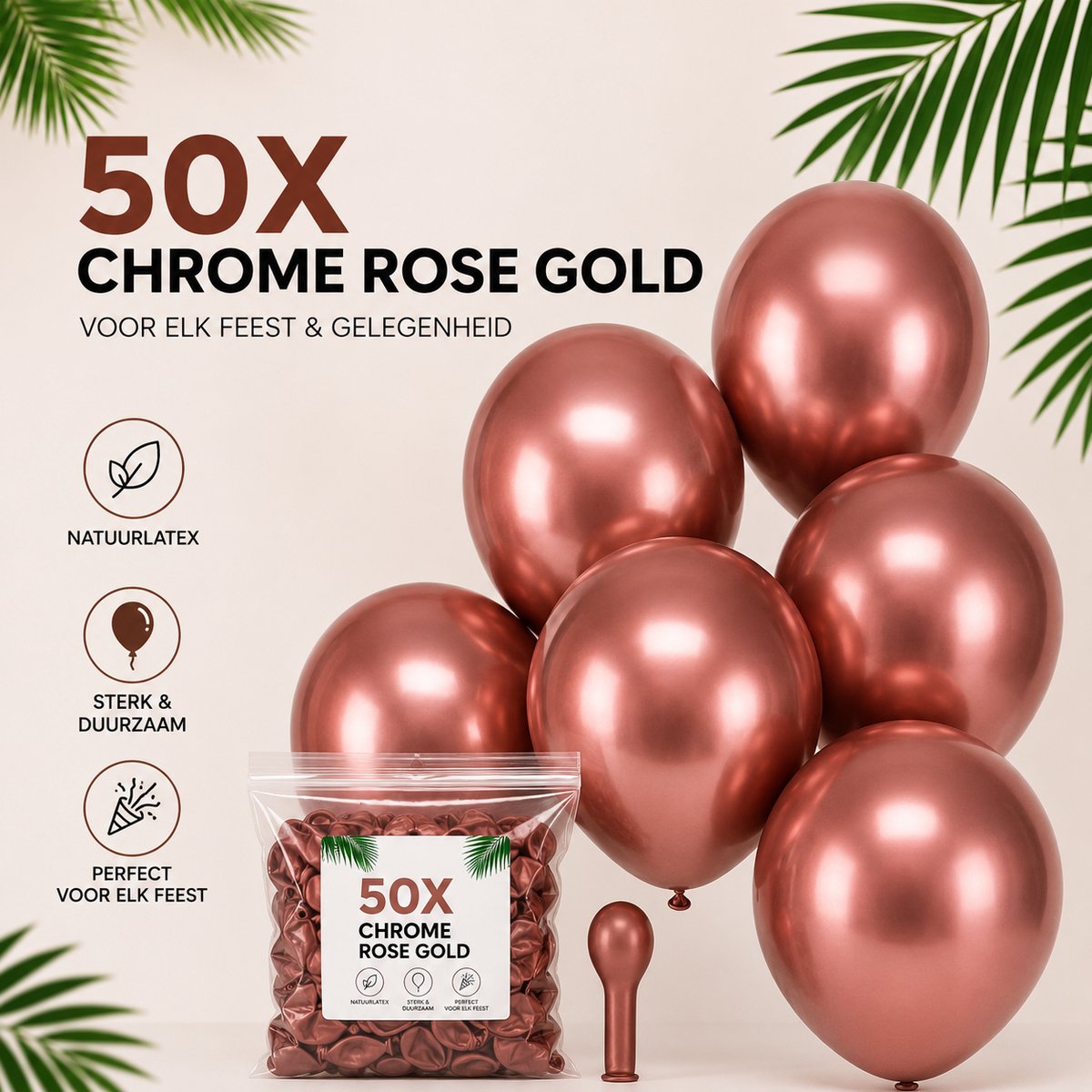 HG Party - Roségouden Metallic Latex Ballonnen 12 inch – 50 stuks – Luxe Feestballonnen voor Bruiloft, Verjaardag & Decoratie