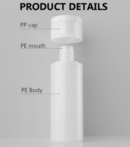 Dailygoods- Knijpfles 200ml - Set van 2 - Hervulbaar - Kunststof - Flipdeksel - Voor shampoo/lotion/douchegel - Reisfles — afbeelding 5