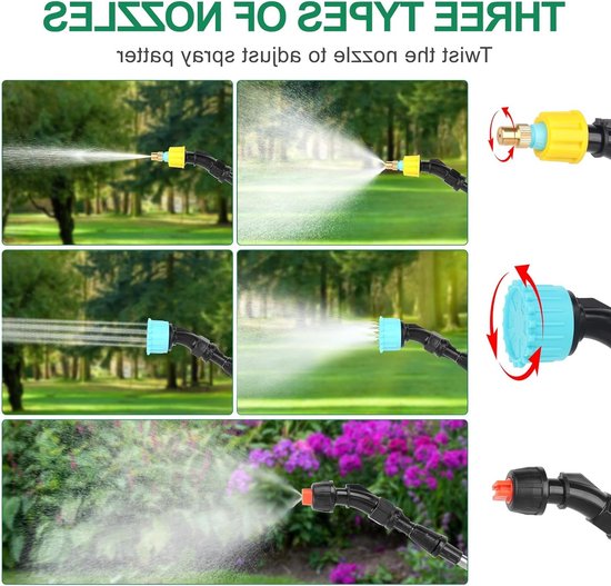Dailygoods - Elektrische plantensproeier, accu-drukspuit met 3 verstelbare sproeiers en 5 m slang, oplaadbare en draagbare sproeistaaf, elektrische drukspuit, voor tuin, binnenplaats, gazon, onkruid (3,7 V) van Dailygoods — afbeelding 2