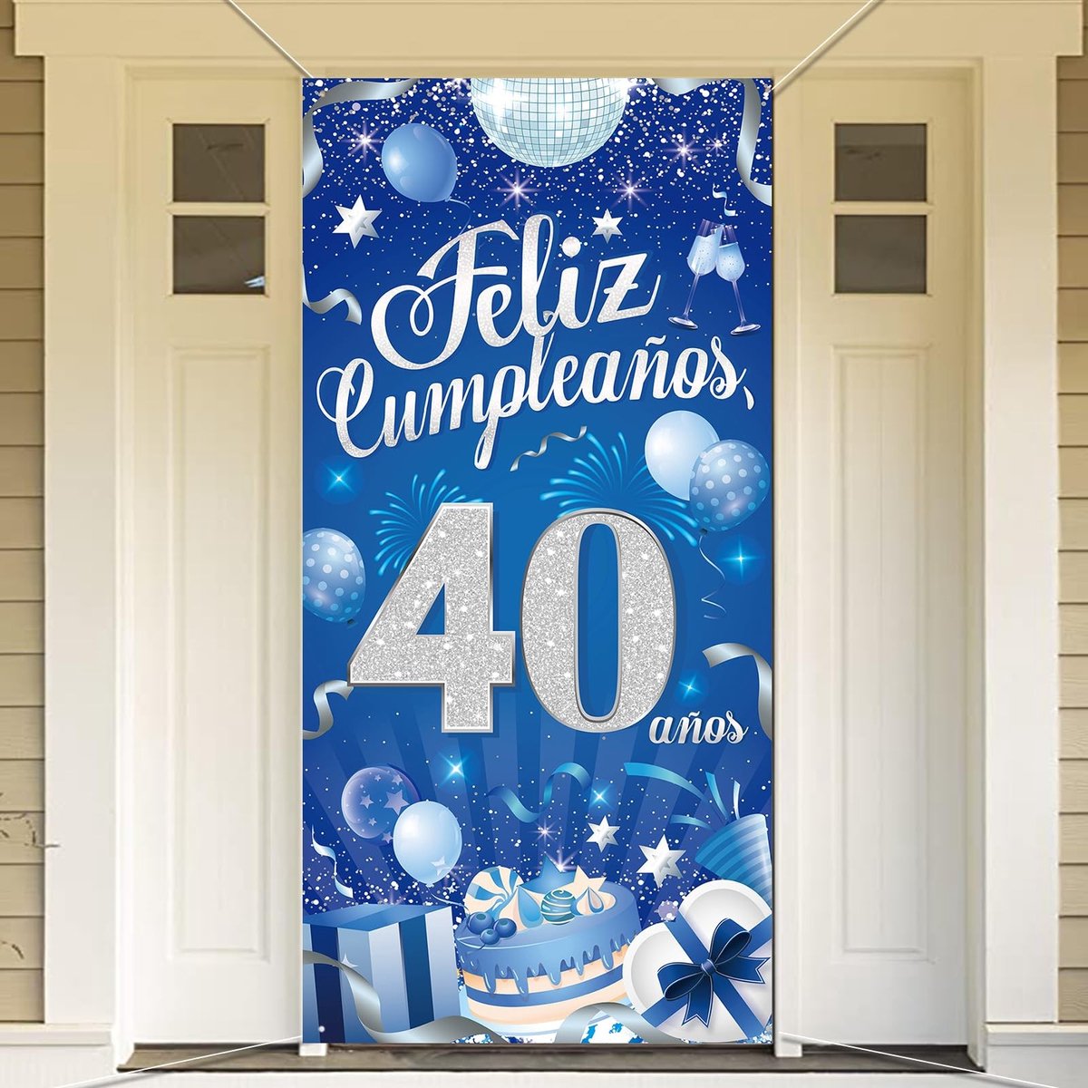 Dailygoods- Deurbanner 40e Verjaardag - Verjaardag Decoratie - Blauw/Zilver - Achtergrond 185 x 90 cm - Feestversiering - Gelukkige Verjaardag - Verjaardagsdecoratie