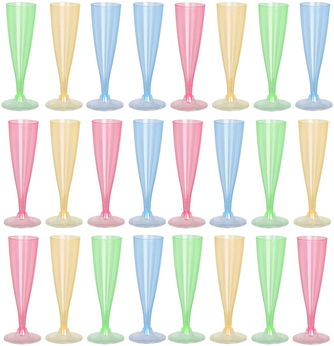 Dailygoods- Feestglazen 24 stuks - Herbruikbaar - Kunststof - Vaatwasmachinebestendig - Regenboogkleuren - Ideaal voor feesten - Plastic Bekers