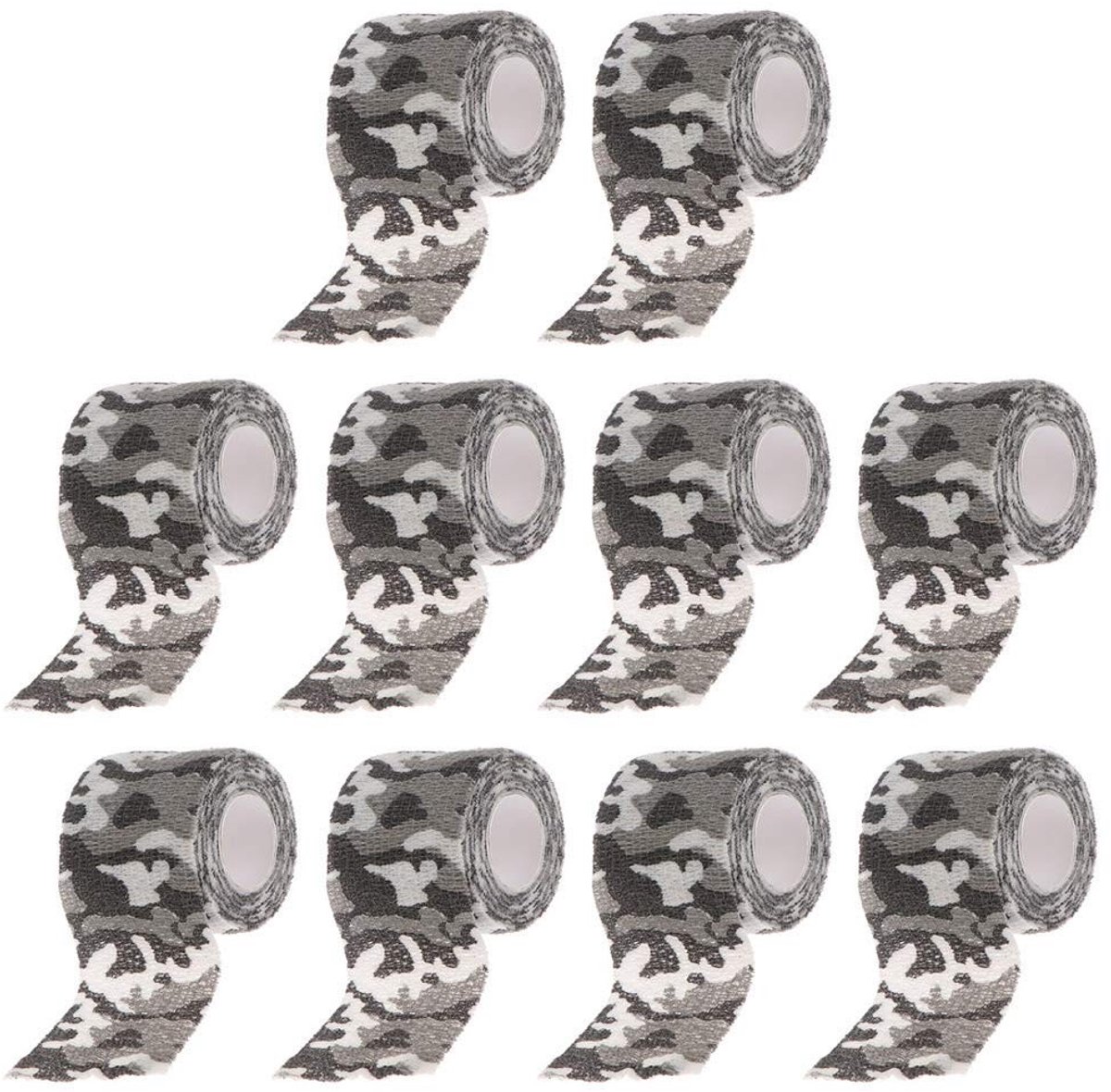 Dailygoods- Camouflageverband 10 Rollen - Zelfklevend - Elastisch - Camouflagetape - Wikkeltape - 4,5m x 5cm - Geschikt voor buitengebruik