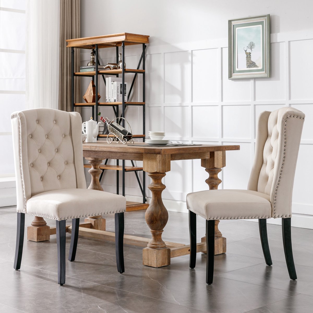 Wishdor Eetkamerstoelen Set Van 4 - Fluwelen Bekleding - Gebogen Rugleuning - Houten Poten
