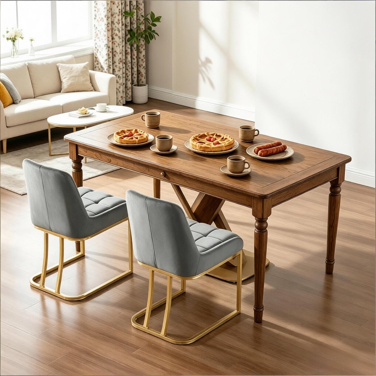 Wishdor Eetkamerstoelen - Fluwelen Bekleding - Metalen Onderstel - Donkergrijs - Ergonomische Rugleuning - Set Van 2