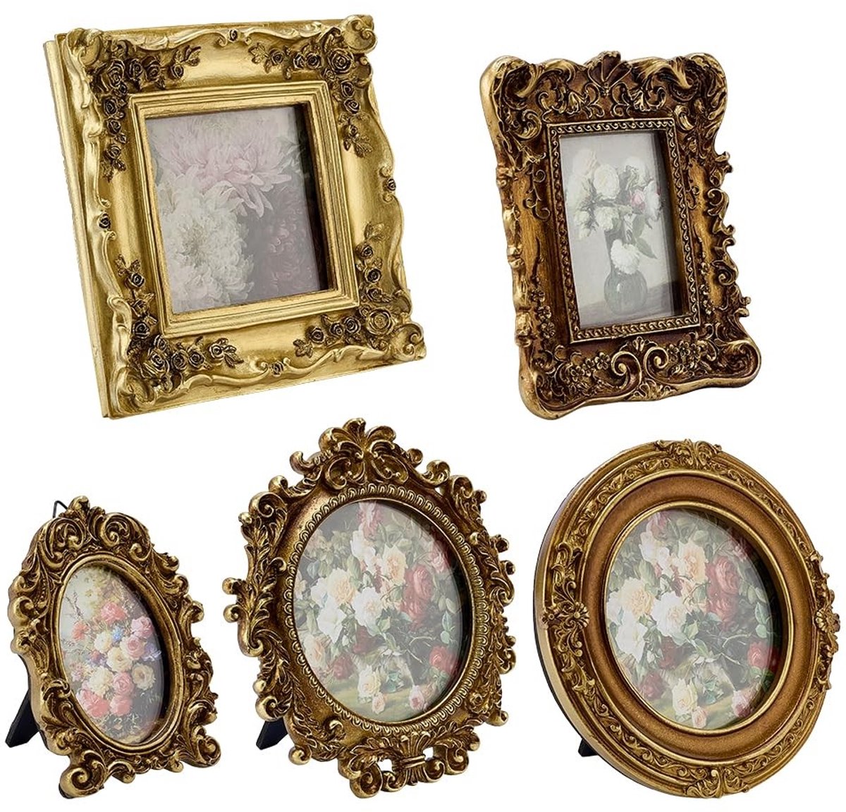 Dailygoods - 5 Kleine Vintage Fotolijsten voor Tafel en Muur - Antieke Decoratie voor Thuis