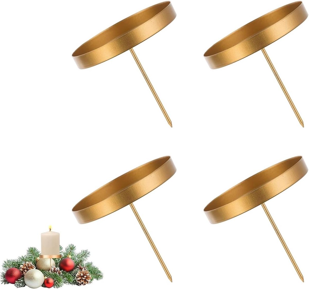 Candle Holder Advent Wreath Pillar Candles Gold 8 cm - Set of 4 Advent Candlestick Without Mandrel Advent Plate Wreath - ShopVlot