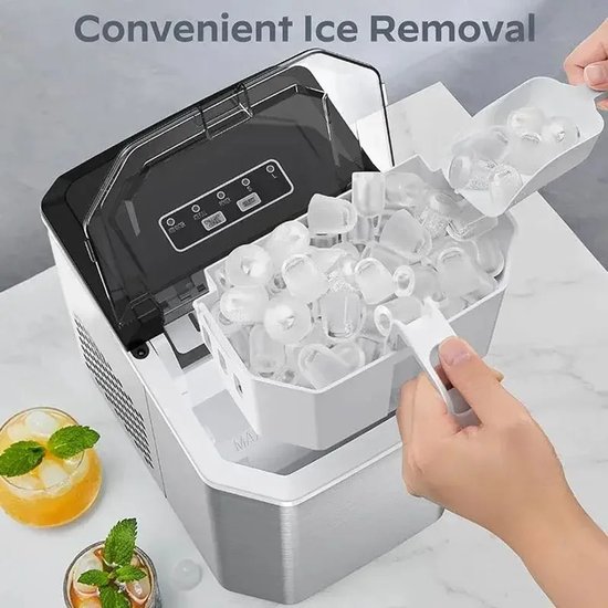LUMÉ STORE IJsblokjesmachine - IJsmachine - IJsblokjesmaker Met IJsschep - IJsblokjes - Zelfreinigingsfunctie - 1.3 L - 220V - RVS — afbeelding 3