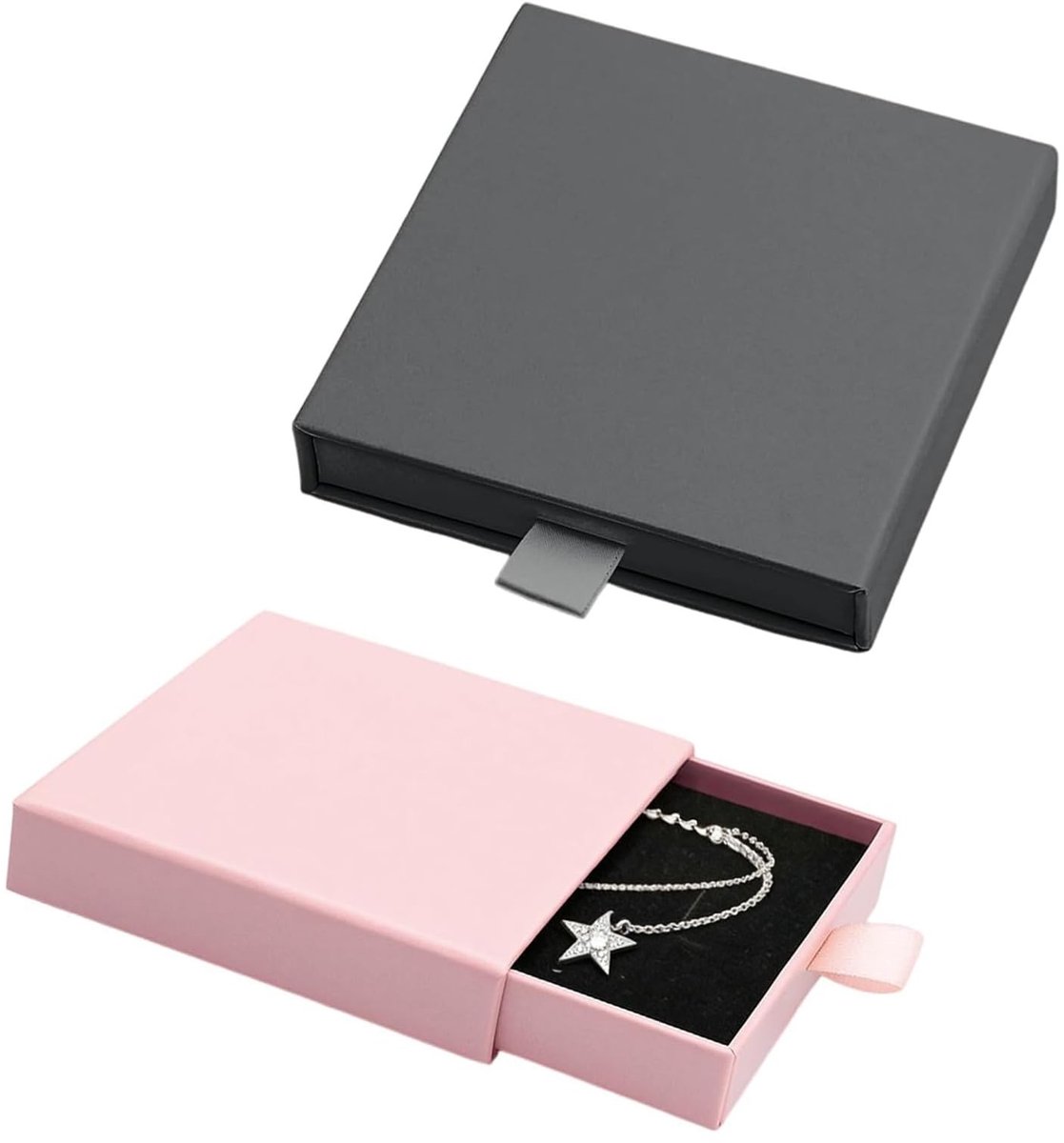 VLEMICO- Sieradendoosje Klein - 2 Stuks - Elegante Sieradendoos - Roze/Zwart - Voor Ringen/Oorbellen/Hangers - Stevig Karton - Sieradenbox