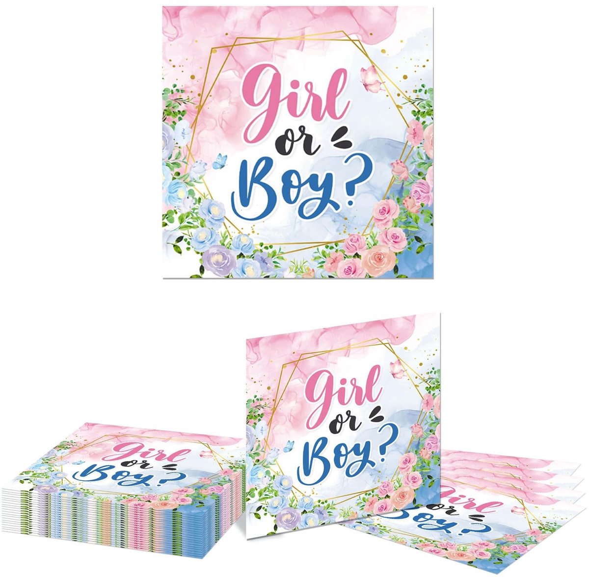 SMOAKEZ- Servetten 20 stuks - Papieren Servetten - Gender Onthulling - Blauw/Roze - Bloemen Decor - Feestartikelen - Feestservetten