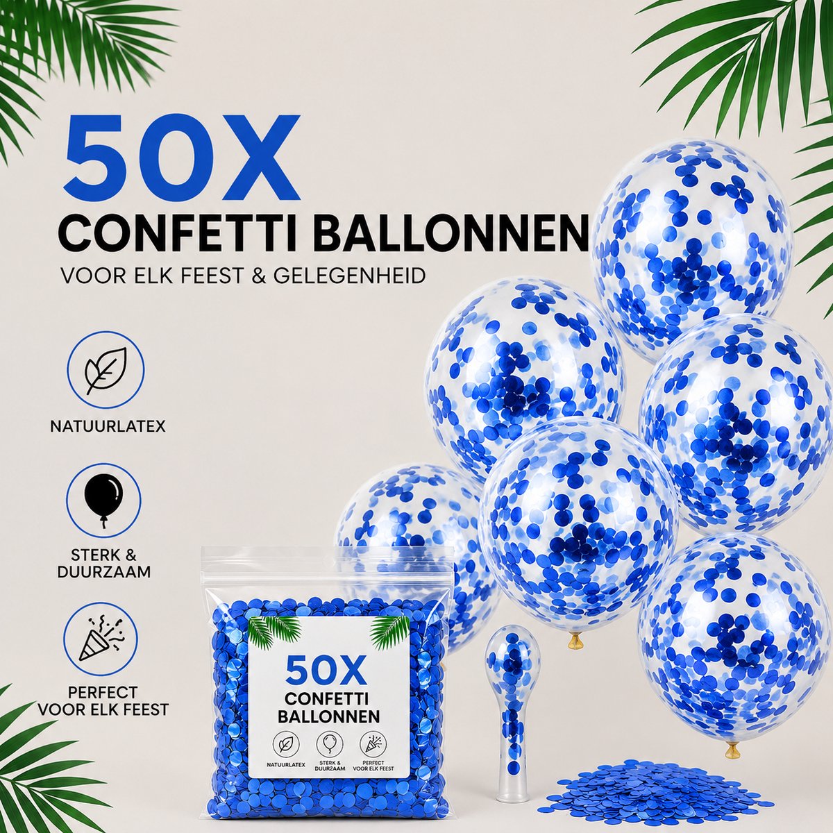 HG Party - Transparante Confetti Ballonnen Blauw 12 inch – 50 stuks – Sequins Ballonnen voor Verjaardag, Babyshower & Feest