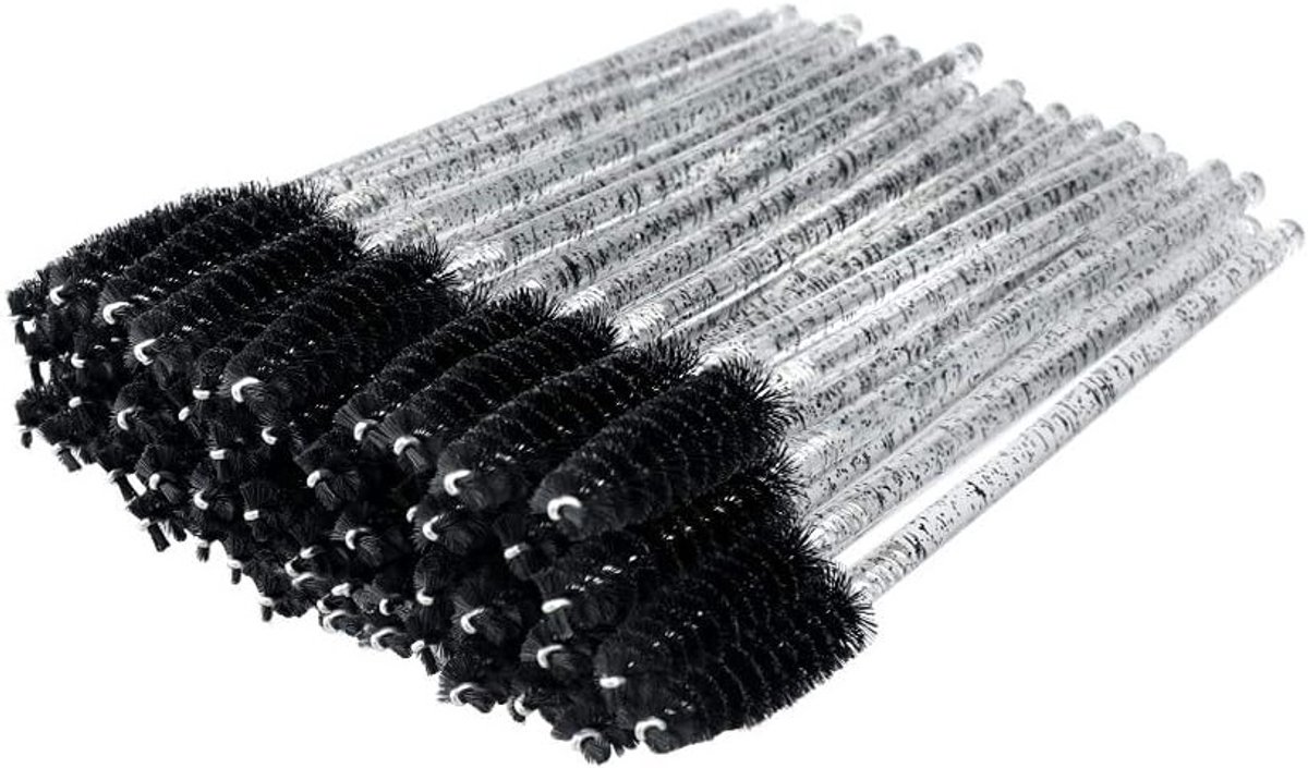 Set van 50 Wimperborstels, Wimperkam en Oogbrauwborstels voor Perfecte Oogmake-up, Zwart