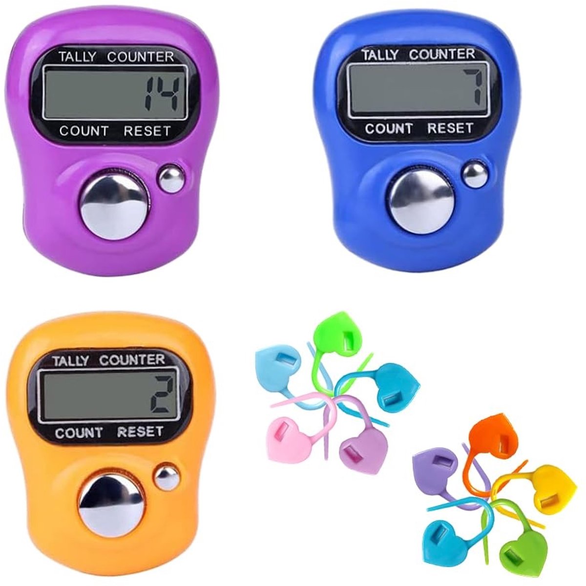 Dailygoods - Elektronische Vingertellers - Handteller - Mini LED Digitale Vingerteller - 3 Stuks - Voor Inventarisatie - Breien - Sport - Golf - School