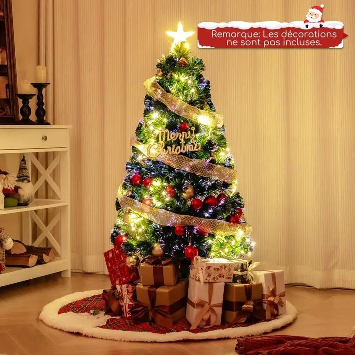 Dailygoods 120cm Kunstkerstboom van glasvezel met 18 warmwitte lampjes en 130 stervormige takpunten