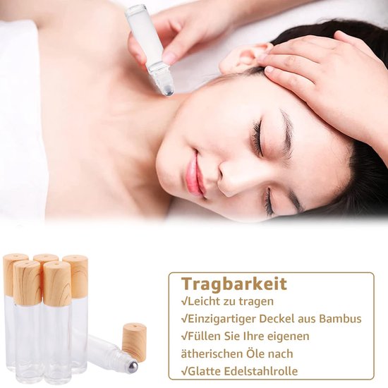 Dailygoods- Roll-on Flessen 24 Stuks - Lege Glazen Flessen 10 ml - Transparante Flessen voor Etherische Oliën - Spa/Massage/Aromatherapie - Met Rollende Kogel - Olieflessen van Dailygoods — afbeelding 5