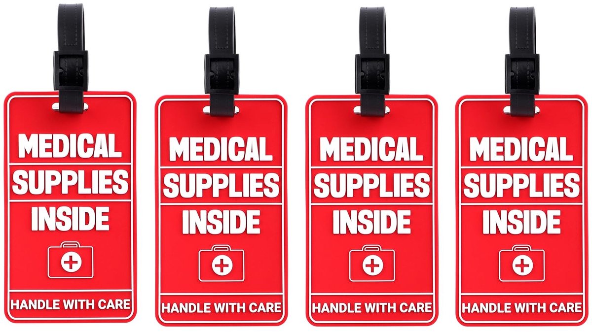 Dailygoods- Bagagelabels Medisch - 4x Medische Benodigdheden - Stevige Banden - Informatiekaarten - Driedimensionaal Ontwerp - PVC Zacht Rubber - Identificatielabel