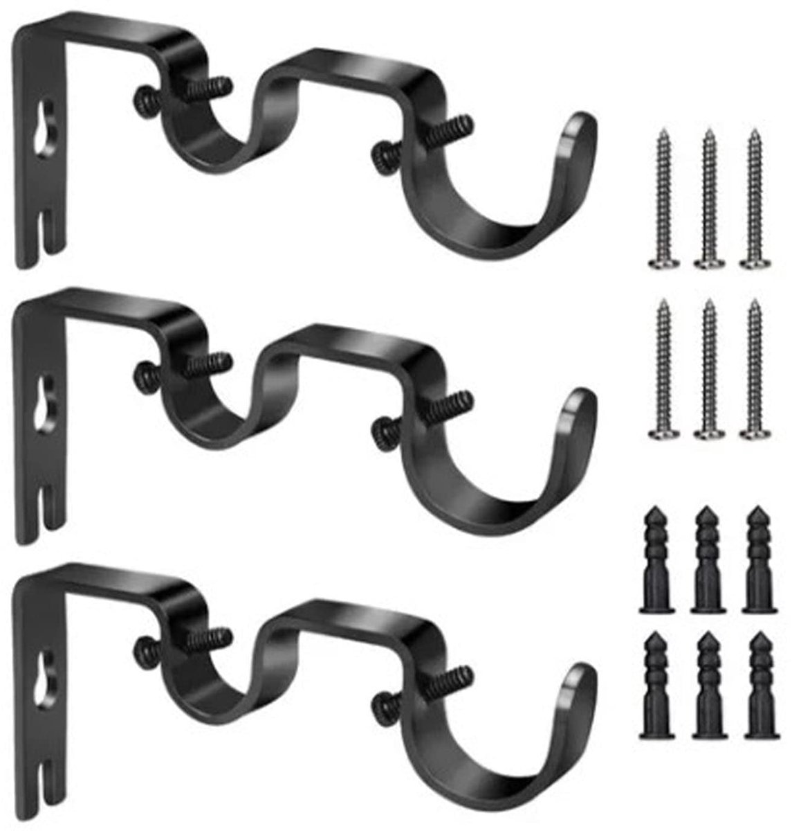 Dailygoods - Zwarte Gordijnroede Beugel - 3 Stks Dubbele Heavy Duty Gordijnroede Houders