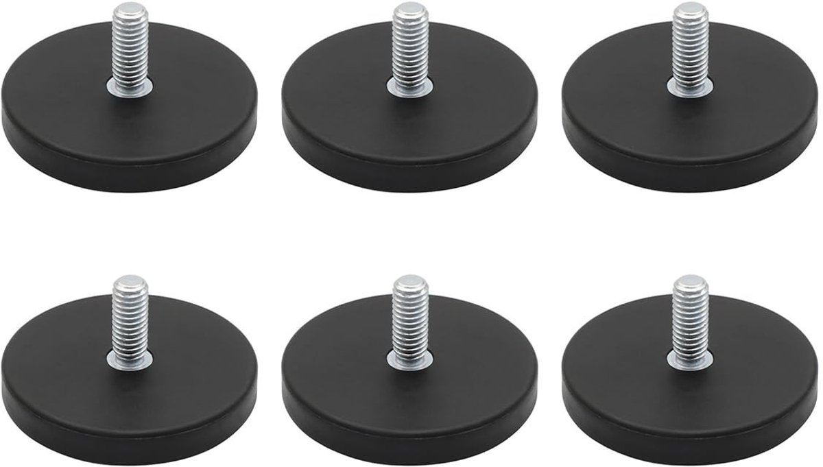 Dailygoods- Neodymium Magneet 6 Stuks - Rubber Gecoate Antislip - M6 Mannelijke Schroefdraad - Krasbestendig - Eenvoudige Installatie - 43 x 6,5 mm - Bevestigingsmagneten