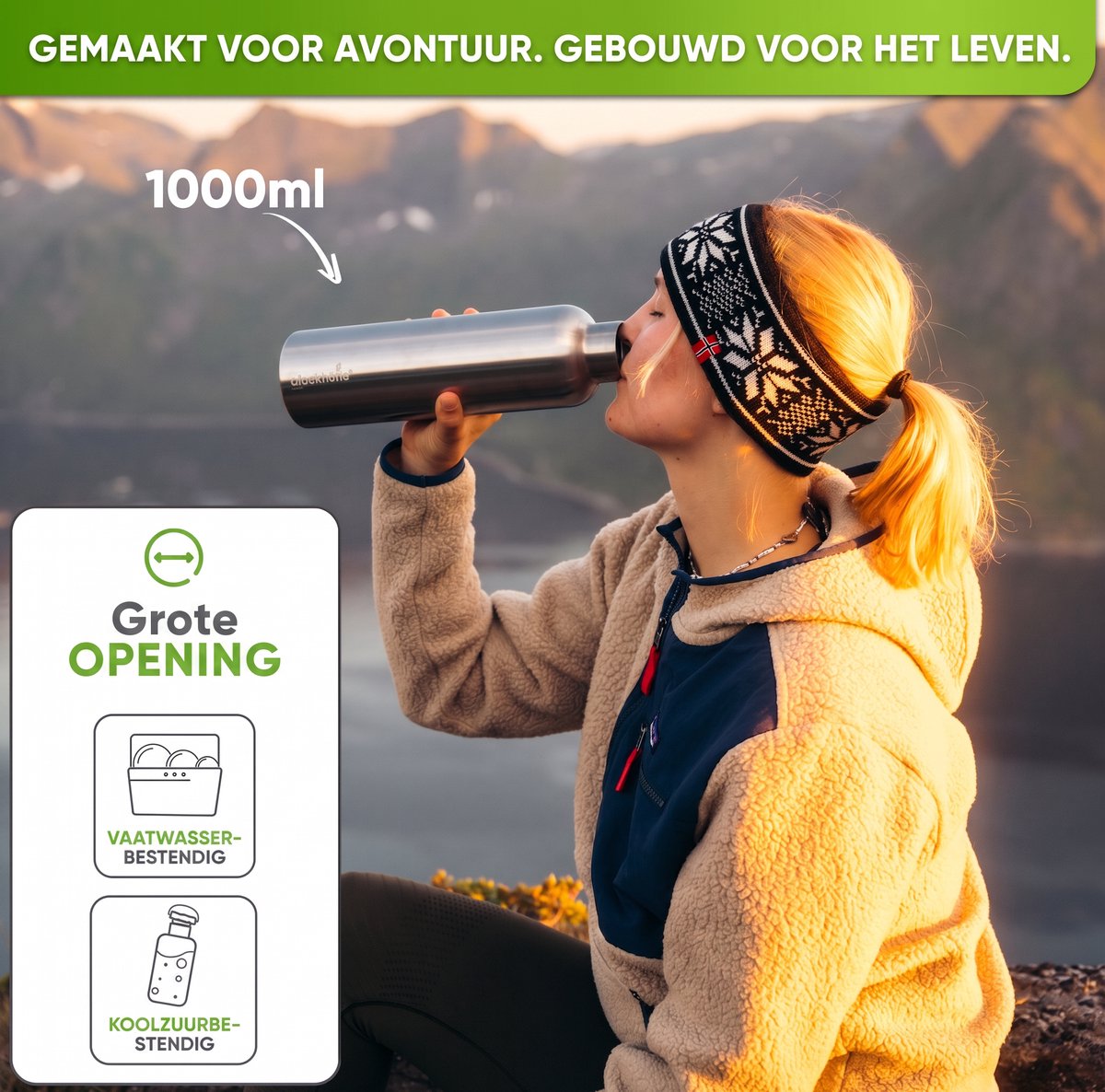 Blockhütte Thermosfles 1 Liter - Grote RVS Waterfles voor Sport & Gym - Gegarandeerd Lekvrij - 25 Uur Koud & 13 Uur Warm - BPA-vrij & Duurzaam thumbnail 4