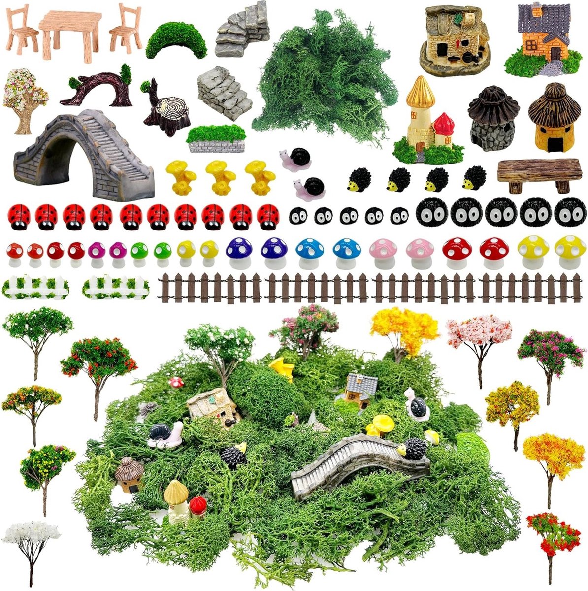 83PCS Fairy Garden Accessoires voor Buiten, Tuin Decoratie met Miniatuur Bomen en DIY Craft Benodigdheden