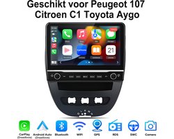 Junsun Android 15 Autoradio Geschikt voor Peugeot 107 Citroen C1 Toyota Aygo Accessoires, 2GB+64GB, Draadloze CarPlay & Andriod Auto, DAB+, GPS-navigatiesysteem, Bluetooth, Stuurwielbediening, WiFi, 10.1-inch Touchscreen, DSP, Quad-core processor