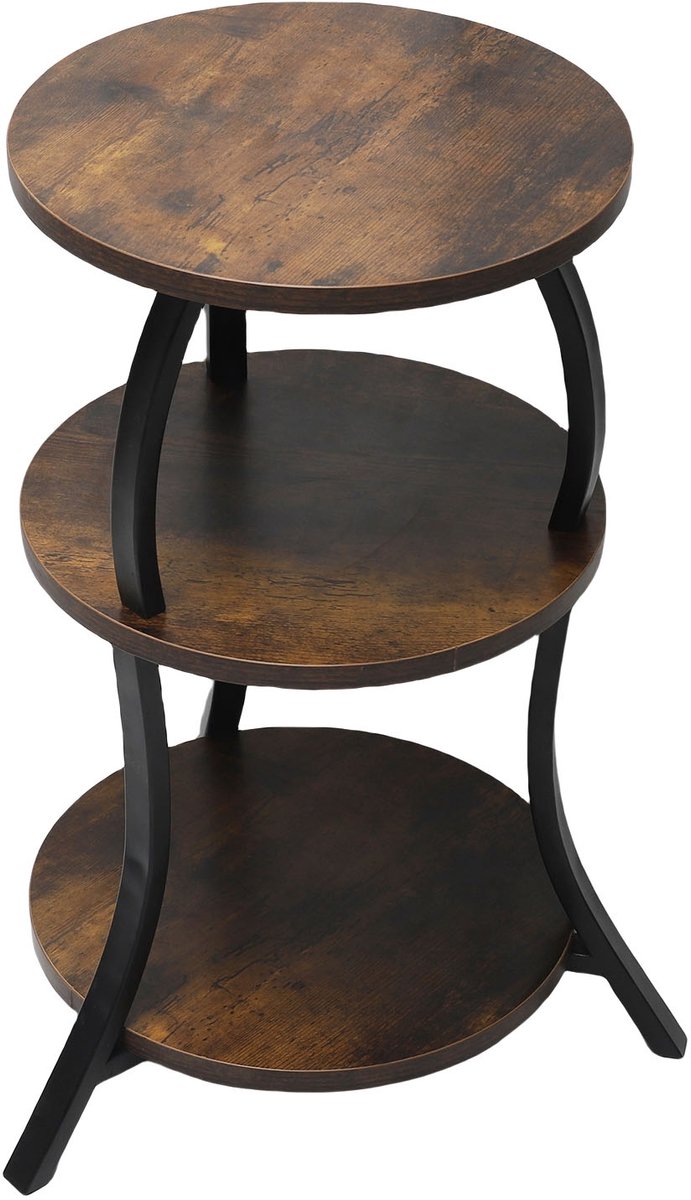 Bijzettafel - Banktafel - Drie ronde bladen - Mini salontafel - Zijtafeltje - Rond bijzettafeltje - Op voet - Koffietafel - MDF + ijzerwerk - Bruin