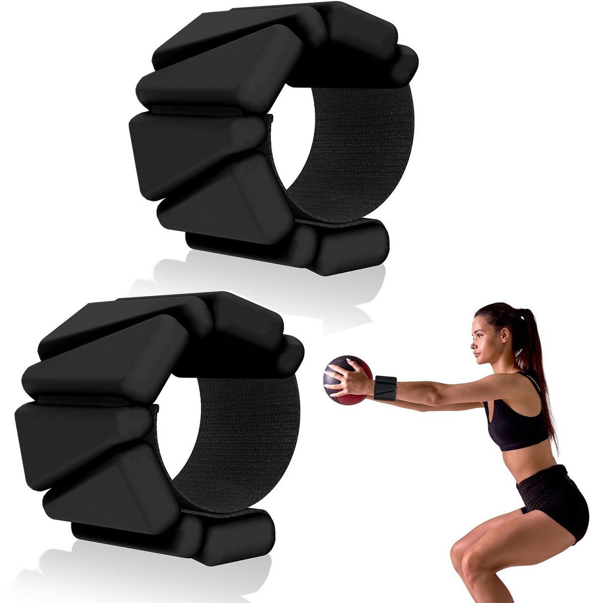Siliconen Gewichtsbanden Set van 2 - 2 Lbs / 0.9 kg Totaal - Enkelgewichten & Polsgewichten voor Yoga, Hardlopen en Fitness - Verstelbaar met Klittenband - Zwart