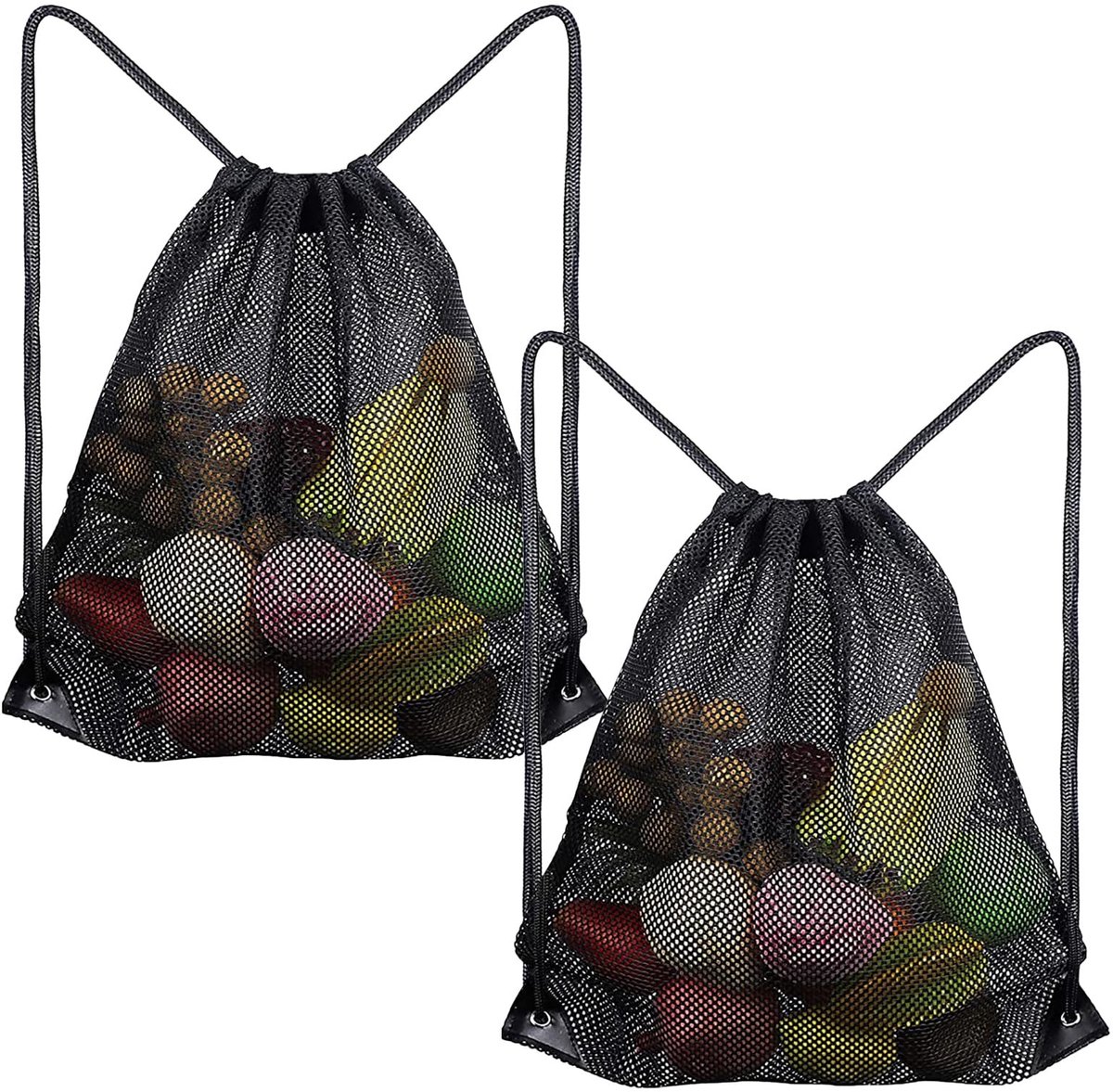 Dailygoods- Mesh Tas Grote Capaciteit - Trekkoord Tas - Nylon Netzak - Zwart - Verstelbare Schouderriem - 34 x 43 cm - Sporttas