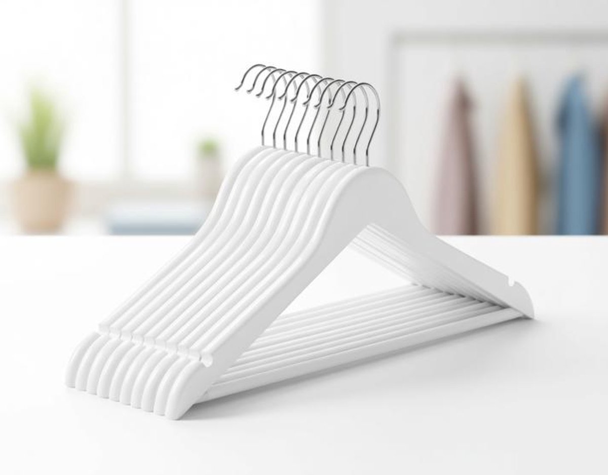 ElleMooi Houten kleerhangers set van 10 - massief hout - jashanger met inkepingen in de schouder - anti-slip - 360° draaibare haak - wit