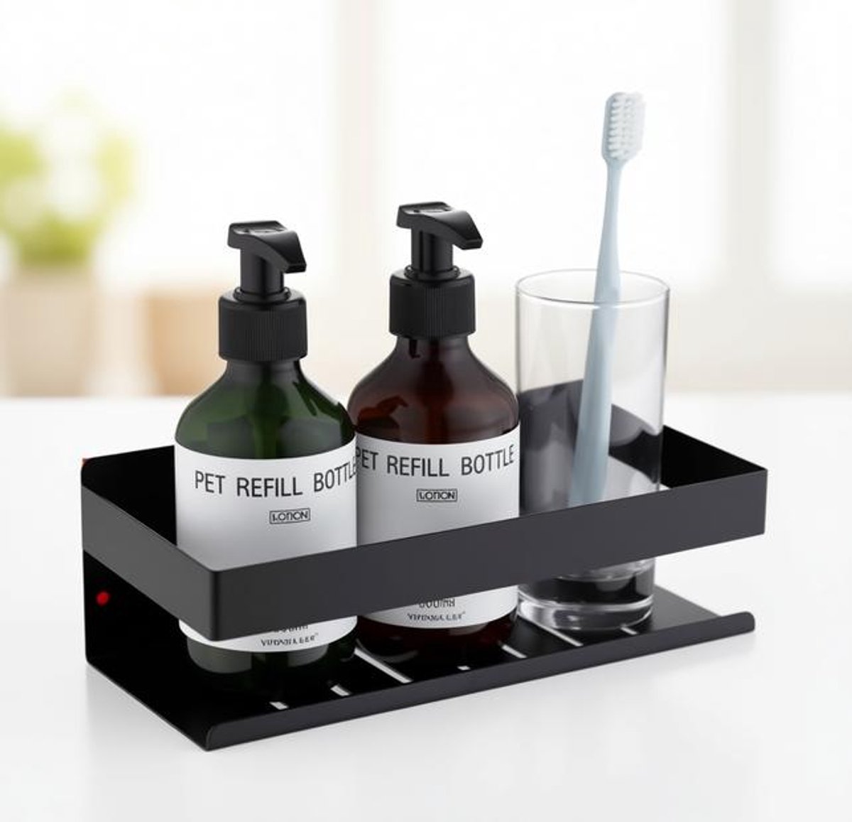 ElleMooi Zelfklevende Doucheplank - Geen Boorwerkzaamheden Nodig, 23cm SUS304 Roestvrijstalen Douche Caddy, Opbergorganisator Badkamer, Mat Zwart