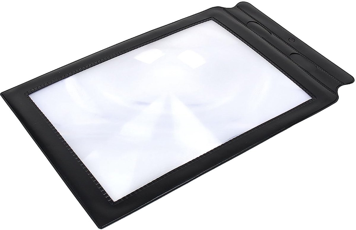 Dailygoods- Vergrootglas 3x - Draagbaar - PVC-lens - Zwart Vinylframe - 30,5 x 19,5 cm - Vervormingsvrije vergroting - Vergrootblad