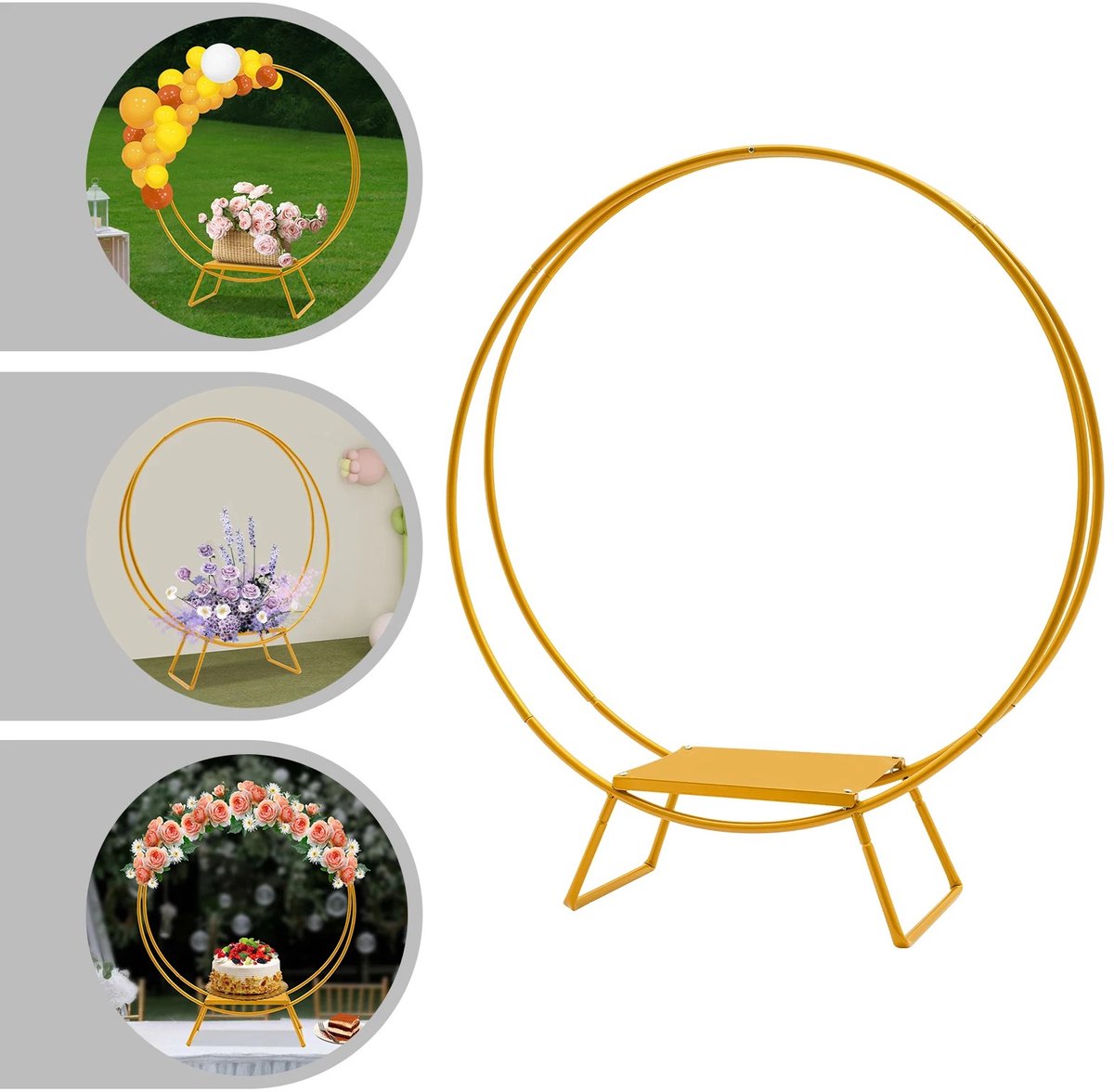 Dailygoods 80 cm gouden metalen display met dubbele hoepel, bruidstaartstandaard, ronde taartstandaard, duurzaam koolsto