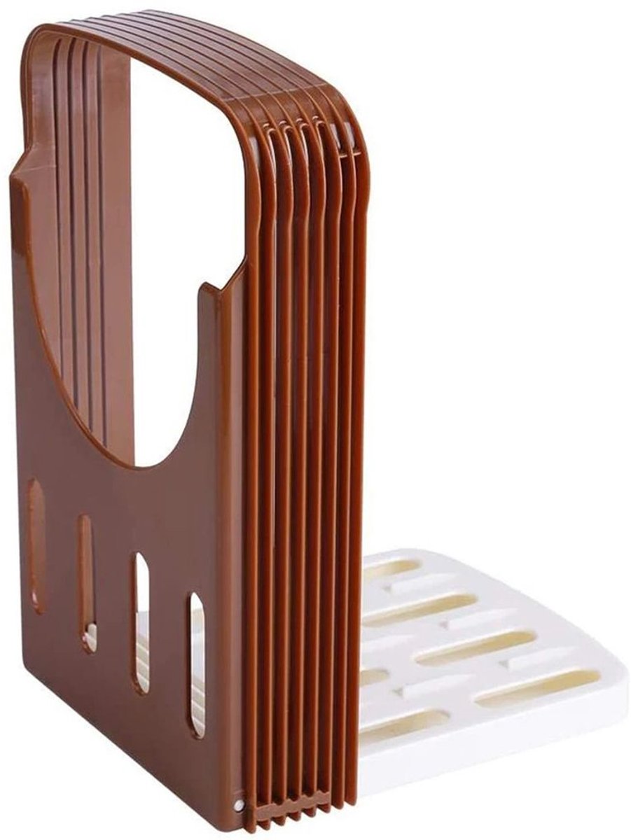 Deze broodsnijder is gemaakt van gebruiksvriendelijk plastic en is een effectief alternatief voor de traditionele schuifbroodsnijders in huis.