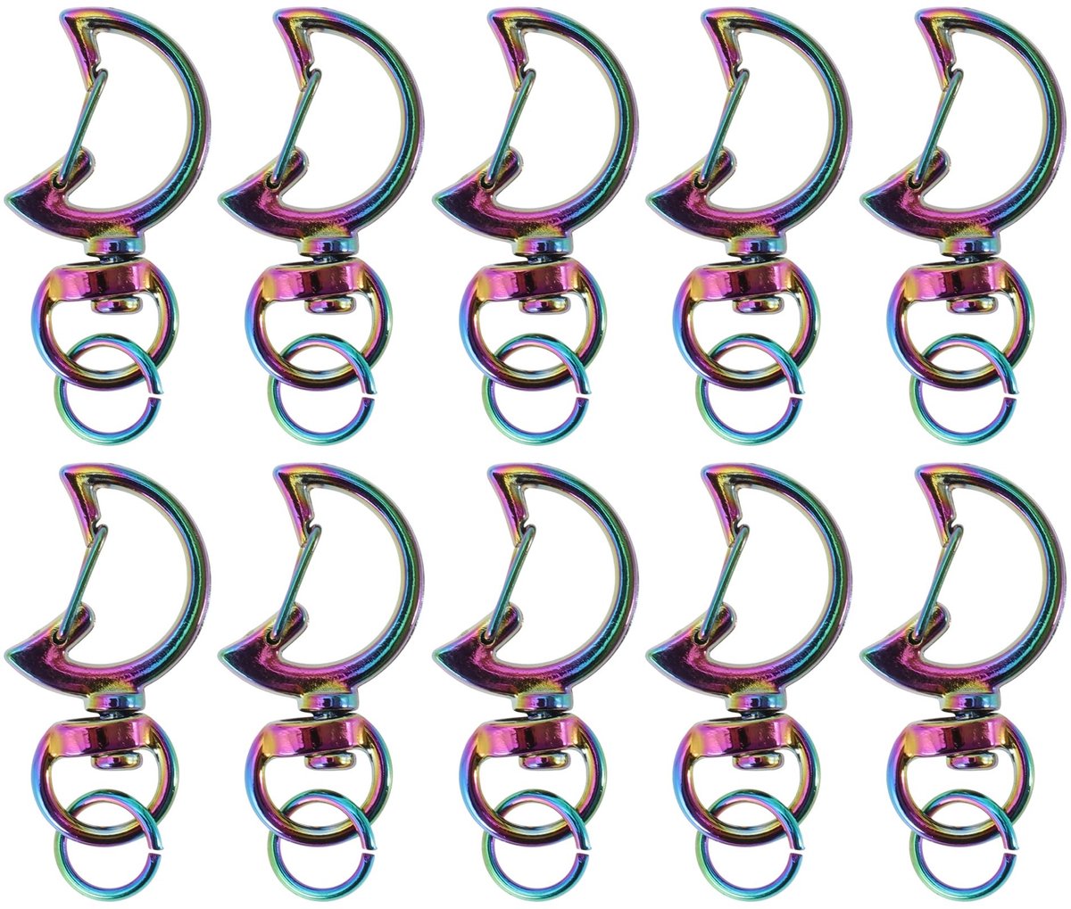 Dailygoods- Sleutelhanger Maanvormig - 10 Stuks - Karabijnhaak - Zinklegering - Lichtgewicht - Roestbestendig - 360° Draaibaar - Sleutelring