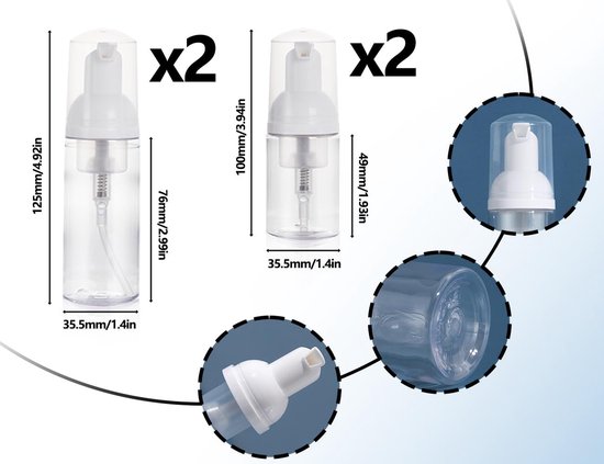 Dailygoods- Reisdispenser 4-in-1 - Luchtloze Pompdispenser - Schuimpompfles 50 ml x 2 - Reisdispenser 30 ml x 2 - Transparante Flessen - Betrouwbare Keuze voor Gezinnen - Reistassen — afbeelding 4