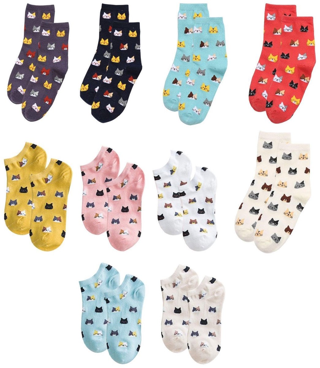 Dailygoods- Sokken 10 Paar - Kattenpatroon - Katoen - Casual - Ademend - Comfortabel - Kousen