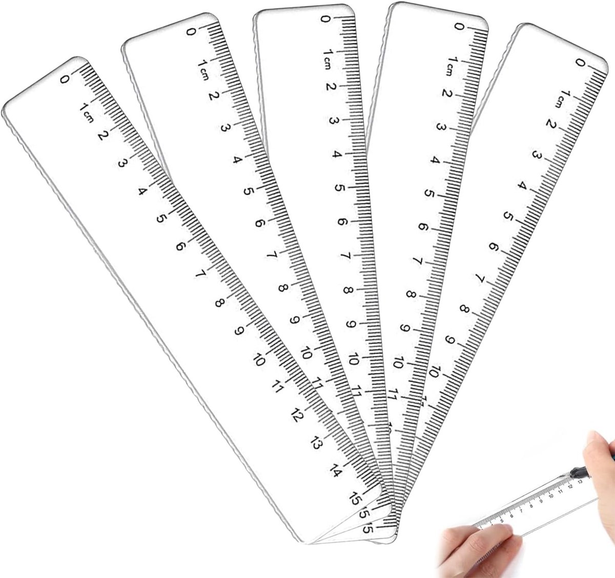 Dailygoods- Liniaal Set van 5 Stuks - 15 cm Flexibel - Transparante Plastic - Nauwkeurige Centimeterschaal - Buigzaam en Onbreekbaar - Duidelijke Graduatie - Meetlat