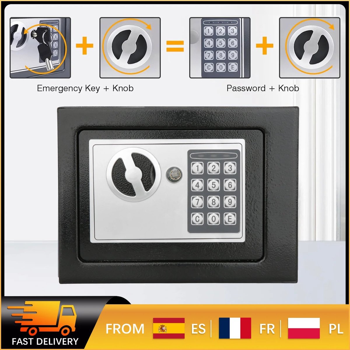 Dailygoods 4.6L Elektronische digitale kluis met toetsenbord en sleutels, veilige stalen kluis voor thuiskantoor, hotel,