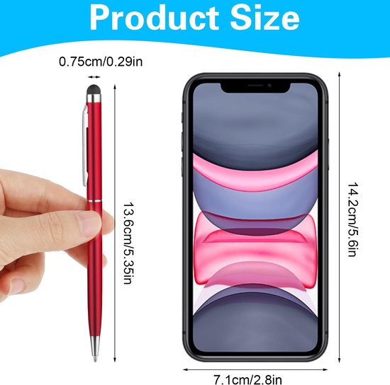 Dailygoods- Styluspen 12 stuks - 2-in-1 Styluspennen/Balpen - Precisie Siliconen Tips - Duurzaam Kunststof/Aluminium - Geschikt voor Touchscreens - Afmeting 13,6 x 0,75 cm - Touchscreenpen — afbeelding 3