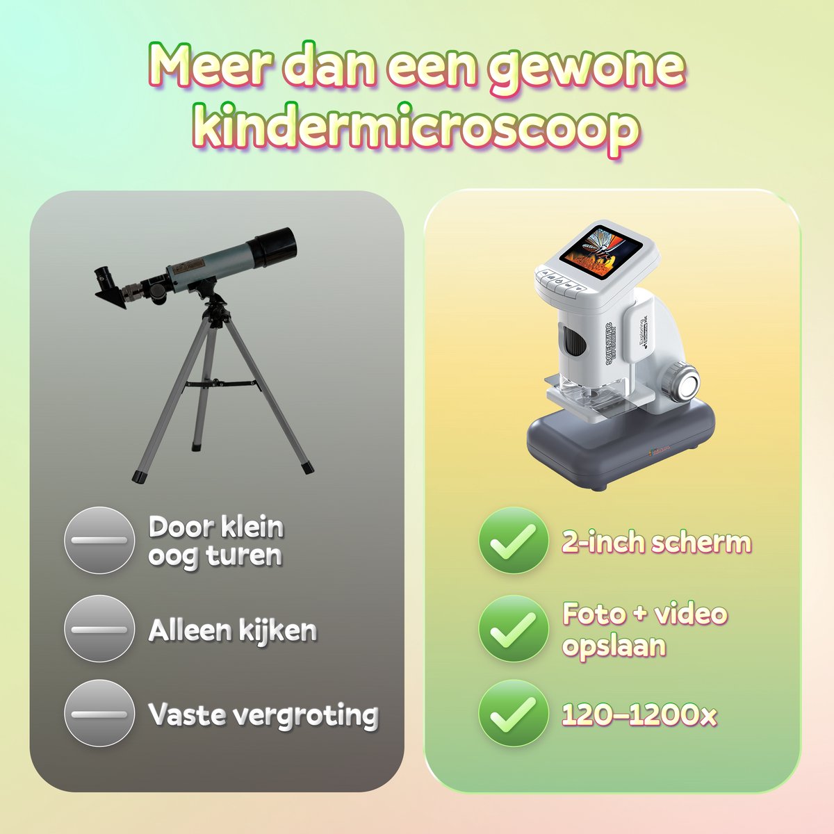 Microscoop voor Kinderen - Incl. Leerboekje + 38 Opdrachtkaarten - Digitale Kinder Microscoop 1200x met HD Scherm - Afneembare Standaard - Oplaadbaar - Handmicroscoop - Foto & Video - STEM Speelgoed — afbeelding 8