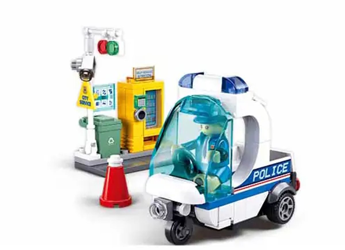 Sluban Politie driewieler bouwspeelgoed kinderen vanaf 6 jaar – Constructiespeelgoed modelbouw – bouwdoos met 113 bouwstenen – M38-B1217A
